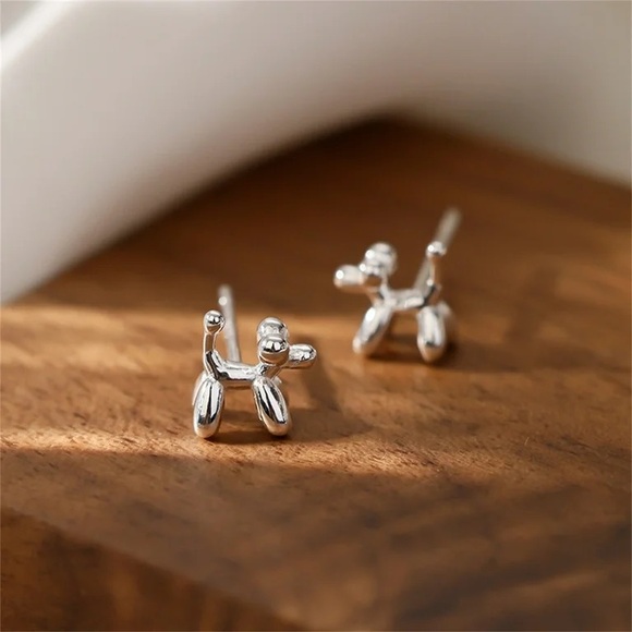 Sterling Silver Balloon Dog Earrings - Picture 2 of 6